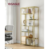  VASAGLE LGT502A01 Elegáns hatpolcos álló könyvespolc edzett üvegpolcokkal