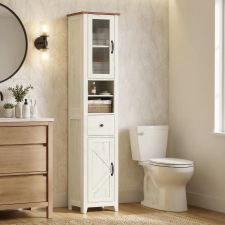 Vasagle rusztikus fürdőszobaszekrény, 1 fiókkal és nyitott polcokkal, 171 cm fürdőszoba bútor