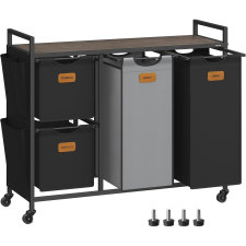 Vasagle Szennyeskosár 4 rekesszel, 150 L-es ruhaválogató, fekete-szürke bútor