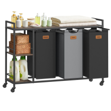 Vasagle Szennyestartó, 3 rekesszel, 3x50L, szürkés barna, fekete bútor