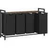  VASAGLE szennyestartó 4x40L, kivehető zsákok, felső polc és fém váz, 116x33x72 cm, barna és fekete