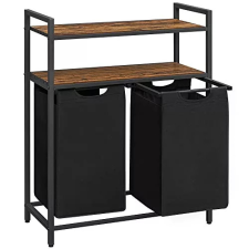Vasagle Szennyestartó, polccal kihúzható és levehető ruhatartó zsákkal 2x46L, rusztikus fekete. bútor
