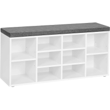 Vasagle Tárolópad cipőtartóval, 10 rekesz, párnával, 104x48x30cm, fehér bútor