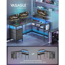 Vasagle VASAGLE L-alakú Gamer Íróasztal LED Világítással és Monitortartóval Fekete LWD095B01 íróasztal