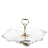  Vastag üveg kínálótál fogantyúval sárgaréz talppal 20,5x30x30cm