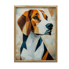 VÁSZON FESTMÉNY FALGEOMETRIAI KUTYÁHOZ ARANY KERETTEL 50x70 CM grafika, keretezett kép