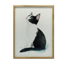 VÁSZON FESTMÉNY FALI CACSKÁHOZ FEHÉR ARANY KERETBEN 50x70 CM grafika, keretezett kép