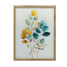 VÁSZON FESTMÉNY FALRA ARANY LEVELEKRE AKVÍRNÖBEN 50X70 CM grafika, keretezett kép