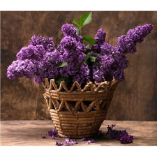  Vászon festmény, MEDIA, Kosár lila virággal, 105 x 70 cm grafika, keretezett kép