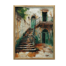 VÁSZON KÉP A FALRA A RÉGI LÉPCSŐ VARÁJA 30x40 CM SÖTÉTBARNA KERET grafika, keretezett kép