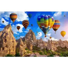  Vászonfestmény Balloons in flight, Cappadocia, 105 x 70 cm grafika, keretezett kép
