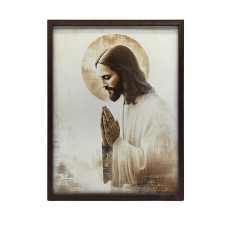 VÁSZONFESTMÉNY FALRA JÉZUS IMÁBAN ARANY HALO 30x40 grafika, keretezett kép