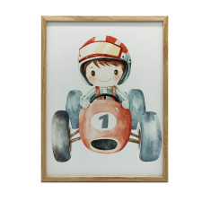 VÁSZONFESTMÉNY FALRA PIROS VERSENYAUTÓBAN FIÚRA 40x50 CM grafika, keretezett kép