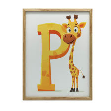  VÁSZONFESTMÉNY KERETBEN VIDÁM ZSIRÁF P BETŰVEL 50x70 CM grafika, keretezett kép