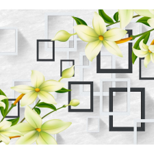  Vászonfestmény, MÉDIA, Liliomok fekete-fehér négyzetekkel, 105 x 70 cm grafika, keretezett kép