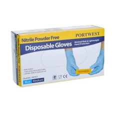 . Védőkesztyű, egyszer használatos, nitril, L méret, púder nélküli, kék (MED203)