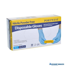 . Védőkesztyű, egyszer használatos, nitril, M méret, púder nélküli, kék védőkesztyű