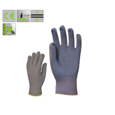  Vékony szürke kopásálló, kék pettyes, 13-as kötésű nylon védőkesztyű