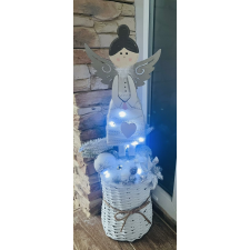  Vendégváró dekoráció kb. 70 cm – fehér-ezüst LED világítással angyalkával karácsonyi dekoráció