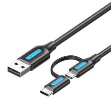 Vention 2az1-ben USB-A - USB-C/Micro-B adat,- és töltőkábel 1m fekete-kék (CQDBF) kábel és adapter