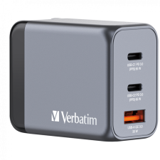 Verbatim 32201 GaN 2x USB-C / USB-A Hálózati töltő - Szürke (65W) mobiltelefon kellék