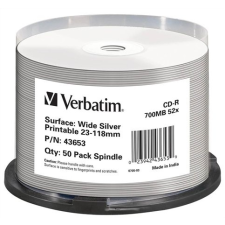 Verbatim CD-R lemez, nyomtatható ezüst felület, matt, no-ID, AZO, 700MB, 52x, hengeren, írható és újraírható média