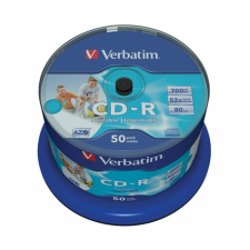 Verbatim CD-R lemez, nyomtatható, matt, no-ID, AZO, 700MB, 52x, 50 db, hengeren, VERBATIM (CDV7052B50N) írható és újraírható média