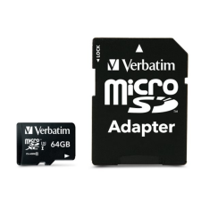 Verbatim Memóriakártya, microSDXC, 64GB, Class 10 USH-I, adapterrel, VERBATIM "PRO" memóriakártya