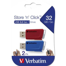 Verbatim Pendrive, 2 x 32GB, USB 3.2, 80/25MB/sec, VERBATIM &quot;Store n Click&quot;, piros, kék pendrive