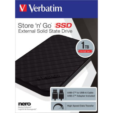 Verbatim SSD (külső memória), 1TB, USB 3.2, VERBATIM &quot;Storen Go&quot;, fekete merevlemez