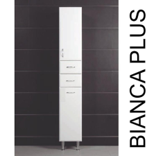 Vertex Bianca Plus 30 magas szekrény 1 ajtóval, 2 fiókkal, szennyestartóval, magasfényű fehér színben, jobbos fürdőszoba bútor