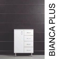 Vertex Bianca Plus 60 alacsony szekrény 1 ajtóval, 4 fiókkal,magasfényű fehér színben, balos fürdőszoba bútor