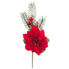 Vetvička MagicHome Vianoce, s kvetom poinsettia, červená, 22 cm karácsonyi dekoráció
