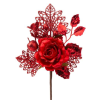  Vetvička MagicHome Vianoce, s ružou, červená, 25,5 cm