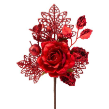  Vetvička MagicHome Vianoce, s ružou, červená, 25,5 cm karácsonyi dekoráció
