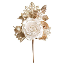  Vetvička MagicHome Vianoce, s ružou, krémová, 25,5 cm karácsonyi dekoráció