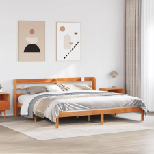  viaszbarna tömör fenyőfa ágykeret fejtámlával 200 x 200 cm ágy és ágykellék
