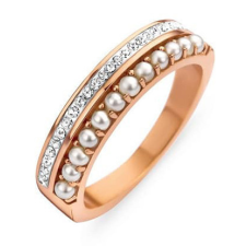 VICTORIA Rose gold színű fehér köves, gyöngyös gyűrű gyűrű