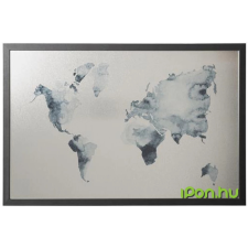 VICTORIA Üzenőtábla, ezüst,  mágneses, 60x40 cm, fekete keret,  VICTORIA, "Világtérkép" térkép