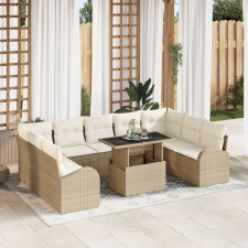 vidaXL 10 darabos kerti sofa készlet párnákkal, bézs, poli rattan kerti bútor