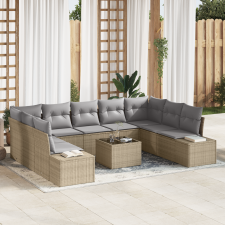 vidaXL 10 darabos kültéri kanapé szett párnákkal, fekete poly rattan kerti bútor
