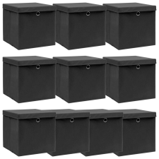 vidaXL 10 db fekete szövet tárolódoboz fedéllel 32 x 32 x 32 cm bútor