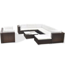 vidaXL 10-részes barna polyrattan kerti bútorszett párnákkal (41875) kerti bútor