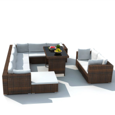vidaXL 10-részes barna polyrattan kerti bútorszett párnákkal (41877) kerti bútor