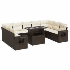 vidaXL 10 részes barna polyrattan kerti ülőgarnitúra párnákkal (3326544) kerti bútor