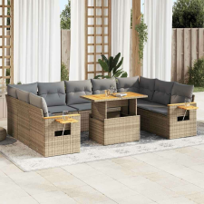 vidaXL 10 részes bézs polyrattan akácfa kerti ülőgarnitúra párnával kerti bútor
