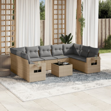 vidaXL 10 részes bézs polyrattan kerti ülőgarnitúra párnával kerti bútor