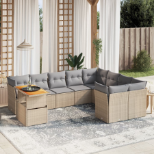 vidaXL 10 részes bézs polyrattan kerti ülőgarnitúra párnával kerti bútor
