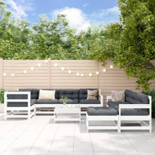vidaXL 10 részes fehér tömör fa kerti társalgószett párnákkal kerti bútor