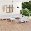 vidaXL 10 részes fehér tömör fenyőfa kerti bútorgarnitúra